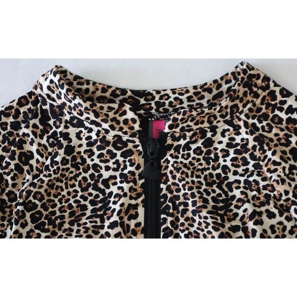 Betsey Johnson Women's Sz M Leopard Print L/S Scuba Zip-Up 1-Piece Swimsuit - Picture 4 of 10